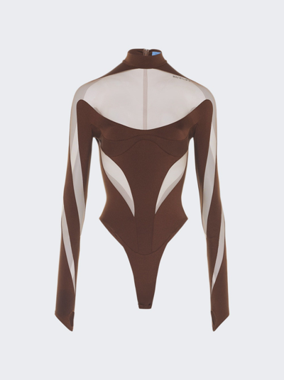 Mugler Sheer Panel Bodysuit In Grey