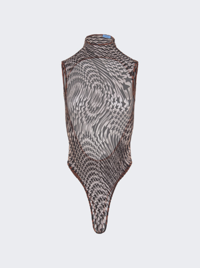 Mugler Star Print Bodysuit In Nude 02 And Graphite