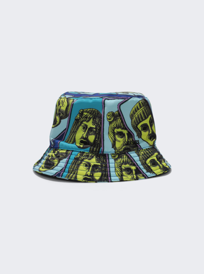 Versace Mask Print Bucket Hat In Acid Green And Teal