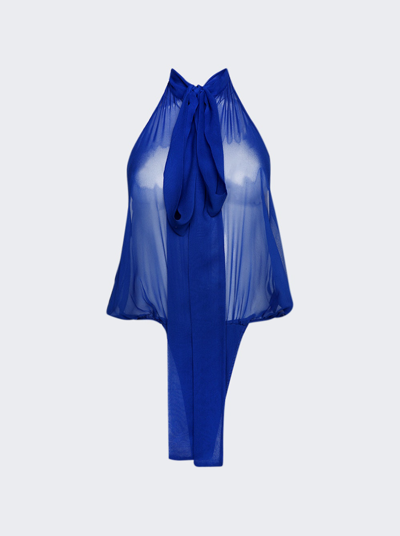 Laquan Smith Mock Neck Bodysuit With Chest Cut-out In Blue
