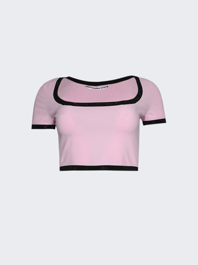 ALEXANDER WANG SCOOP NECK CROPPED TEE WITH CRYTAL TRIM