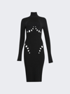 Jean Paul Gaultier Cyber High Neck Long Dress With Long Sleeves And Perforated Details In Black