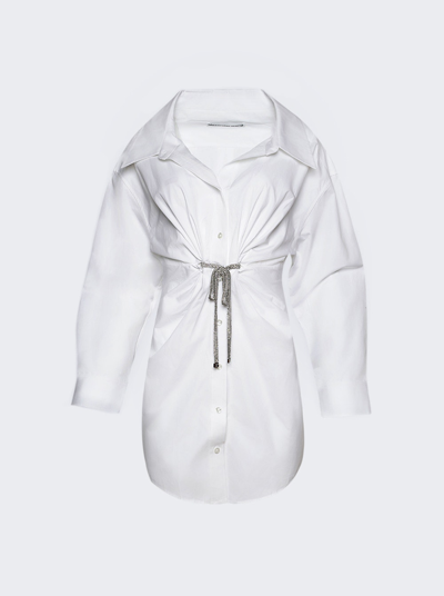 Alexander Wang Crystal Tie Twist Dress In Cotton Poplin In White