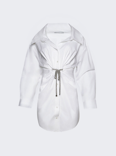Alexander Wang Crystal Tie Twist Dress In Cotton Poplin In 100 White