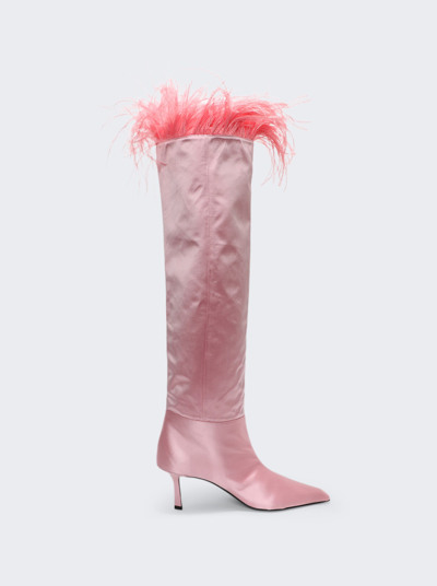 Alexander Wang Viola 65 Feather Slouch Boot In Satin In Prism Pink