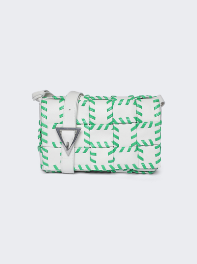 Bottega Veneta Stitch Cassette Intrecciato Crossbody Bag In White And Green