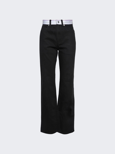 Alexander Wang Contrasting-logo-waistband Denim Jeans In Black
