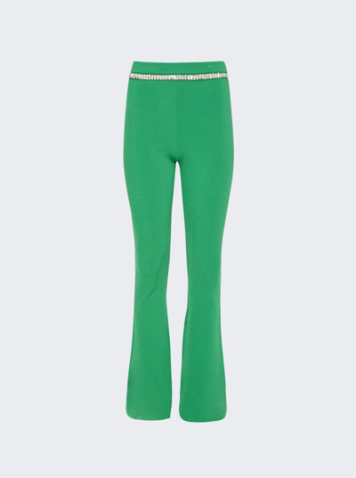 Paco Rabanne Crystal-embellished Ribbed-knit Trousers In Green