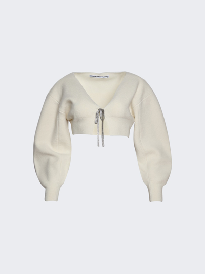 Alexander Wang V-neck Cropped Cardigan With Crystal Tie In Ivory