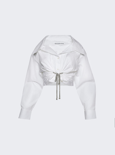 Alexander Wang Crystal-embellished Cropped Shirt In White