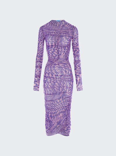 Mugler Ruched Mesh Midi Dress In Violet