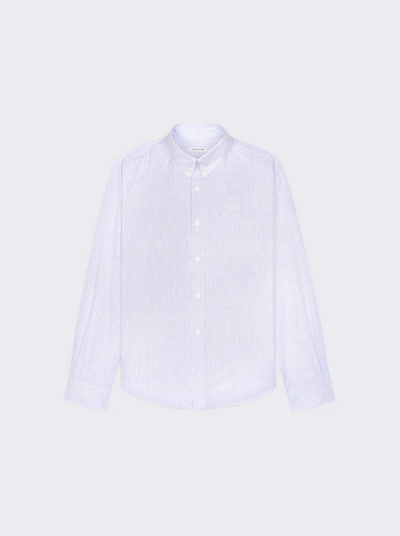 Sporty And Rich Crown Logo Button Down Shirt In Blue And White