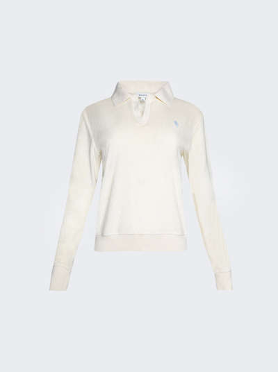 Sporty And Rich Long-sleeve Terry Polo In Milk And Washed Hydrangea