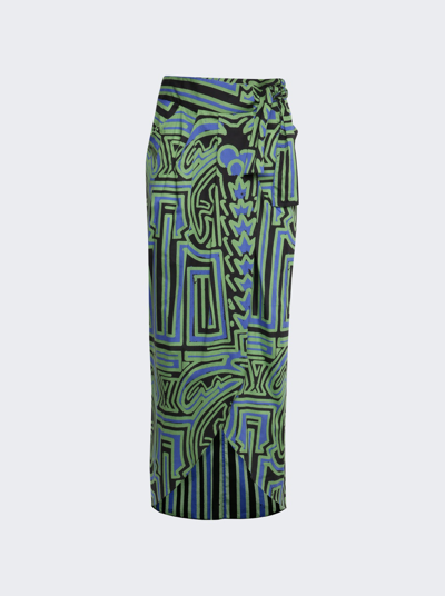 Johanna Ortiz Dialecto Tropical Wrap Skirt In Black And Neon Green