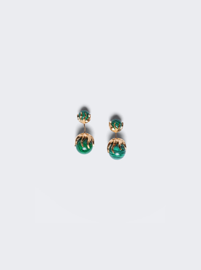 Bottega Veneta Green Malachite Drop Earrings In Gold Plated Sterling Silver