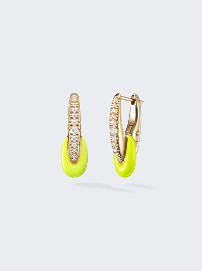 Melissa Kaye Ada Neon Yellow Enamel And Diamonds Huggie Hoop Earrings In 18k Yellow Gold