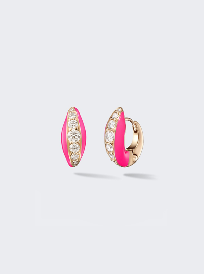 Melissa Kaye Remi Neon Pink Enamel And Diamonds Huggie Hoop Earrings In Not Applicable