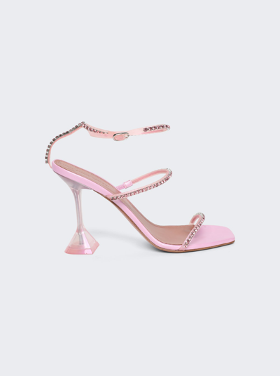 Amina Muaddi Gilda Glass Sandals In Galaxy Pink And Light Rose Crystals