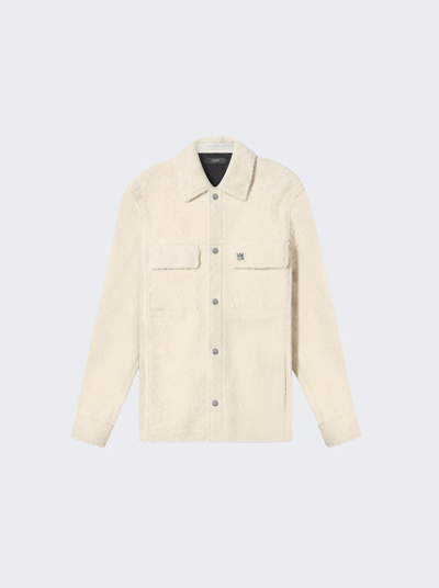 Amiri Logo-print Shearling Shirt Jacket In Cream