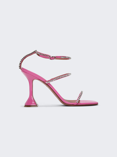 Amina Muaddi Gilda Patent Leather Sandals In Pink And White Crystals