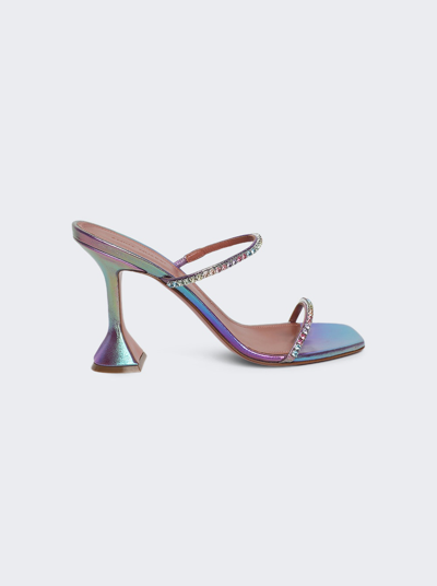Amina Muaddi Gilda Metallic Nappa Slipper Sandals In Unicorn Rainbow