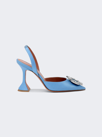 Amina Muaddi Begum Satin Slingback Pumps In Baby Blue