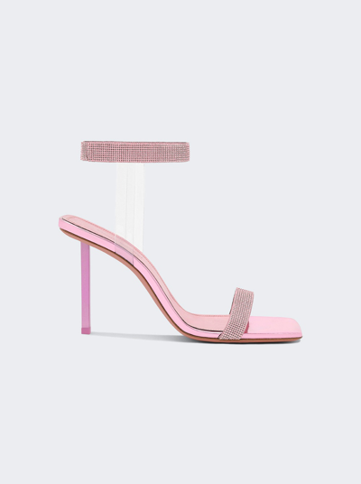 Amina Muaddi Rih Crystal-embellished Mirrored-leather And Pvc Sandals In Baby Pink