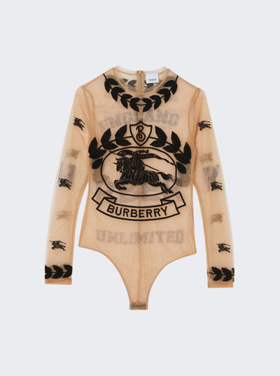 BURBERRY EKD EMBROIDERED STRETCH TULLE BODYSUIT