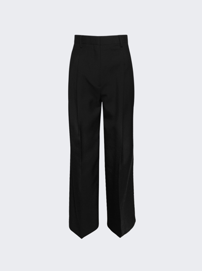 Burberry Double Pleat Wide Leg Wool Trousers In Black