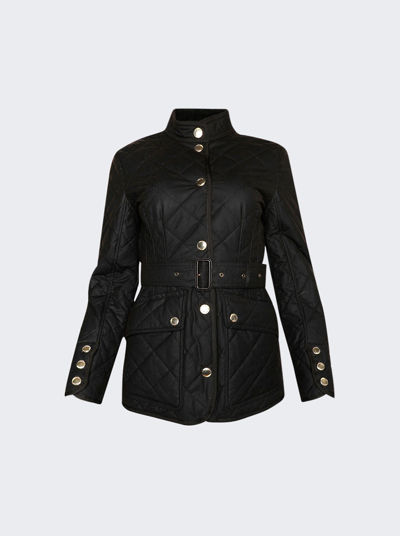 Burberry Fitted Quilted Jacket With Belt In Black