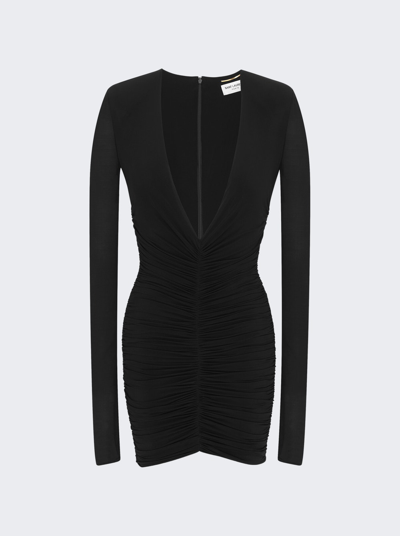 Saint Laurent Black Stretch Cupro Mini Dress