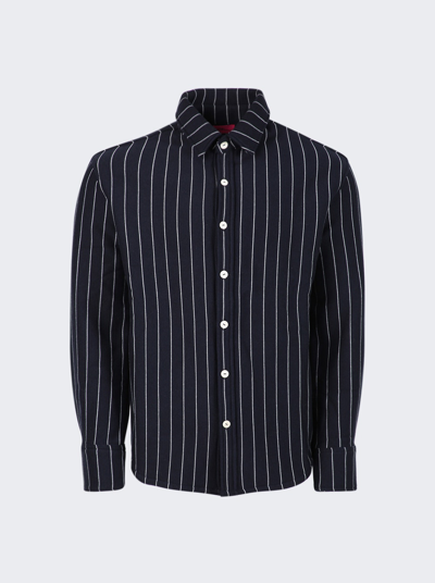 The Elder Statesman Pinstripe Terry Shirt In Navy And White