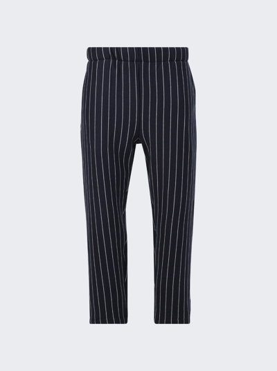 The Elder Statesman Pinstripe Terry Pant In Navy And White