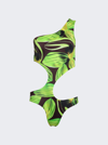 Louisa Ballou Green Leaf Print One Shoulder Swimsuit In Green