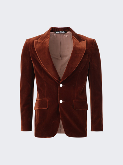 PALM ANGELS VELVET SUIT BLAZER BROWN