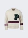 PALM ANGELS COLLEGE V-NECK SWEATER BUTTER WHITE AND PURPLE