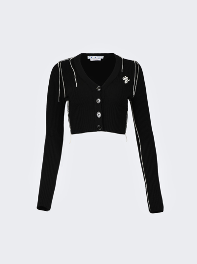 Off-white Ribbed Cropped Cardigan In Black And White