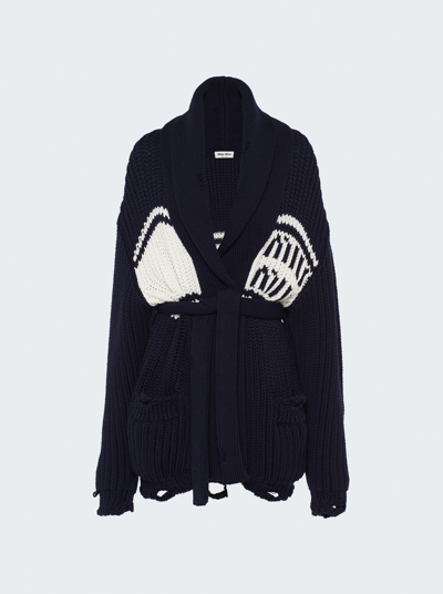 Miu Miu Wool Cardigan In Navy