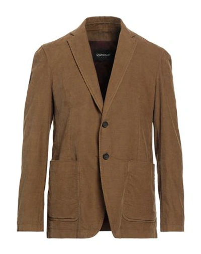 Dondup Man Blazer Camel Size 42 Cotton, Elastane, Acetate, Polyester In Beige