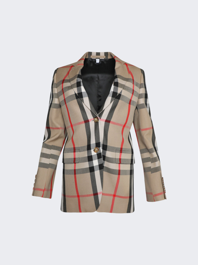 Burberry Check Wool Tailored Jacket In Green