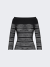 Alaïa Boat Neck Vienne Motif Long Sleeve Top In Black