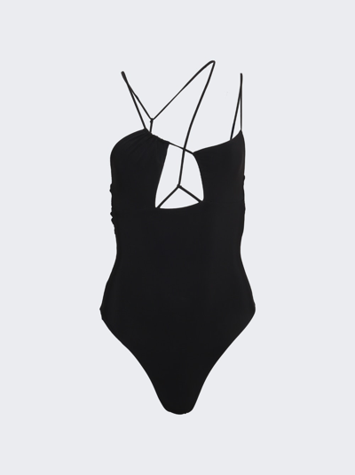 Nensi Dojaka Asymmetric Draped Jersey Swimsuit In Black