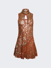 KNWLS SHORT BIAS CUT DRESS WITH DISTRESSED SEQUINS TAN