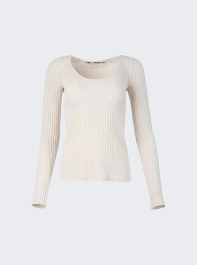 Proenza Schouler White Label Plaited Rib Scoop Neck Sweater In Bone And Pale Cashew