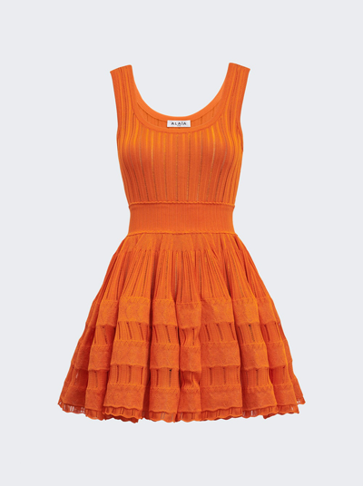 Alaïa Fluid Skater Mini Dress In Orange