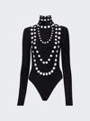 Alaïa Jacquard Velvet Chenille Bodysuit In Black And White