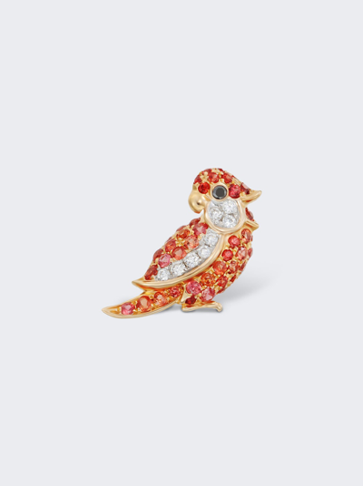 Mio Harutaka 18k Yellow Gold Little Bird Single Earring With Diamond And Orange Sapphire In Not Applicable