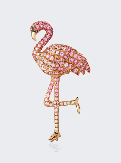 Mio Harutaka Pink Sapphire Flamingo Pendant Head Facing Left In 18k Rose Gold