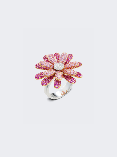 Mio Harutaka Pink Sapphire Daisy Ring In 18k Rose Gold And White Gold
