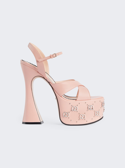 Gucci Interlocking G Leather Platform Sandals In Perfect Pink